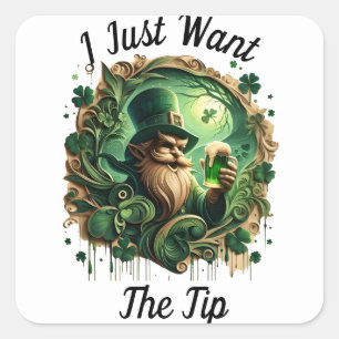 Whimsical Leprechaun Savoring a Pint Quadratischer Aufkleber