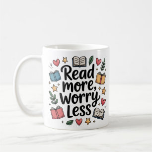Whimsical lesen mehr Besorgnis weniger Doodle Buch Kaffeetasse