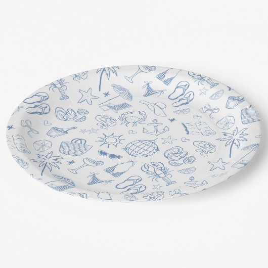 Whimsical letzten Toast an der Küste blau Pappteller (Schrägansicht)