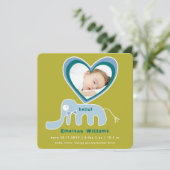 Whimsical Liebe Blue Elephant Foto Baby Boy Birth Ankündigung (Stehend Vorderseite)
