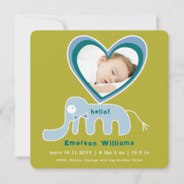 Whimsical Liebe Blue Elephant Foto Baby Boy Birth Ankündigung