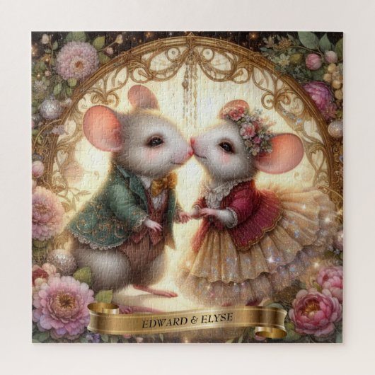 Whimsical Liebe Personalisierte Maus Ehepaar Hochz Puzzle (Vertikal)