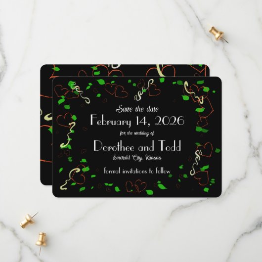 Whimsical Liebe Rette das Datum der Einladung (Vorderseite/Rückseite Beispiel)