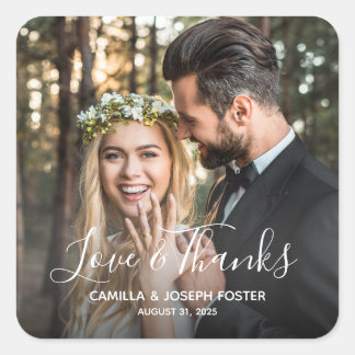 Whimsical Liebe und Dank Hochzeitsstift Foto Quadratischer Aufkleber