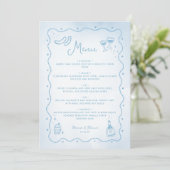 Whimsical Light Blue Hand Drawn Food Wedding Menükarte (Stehend Vorderseite)