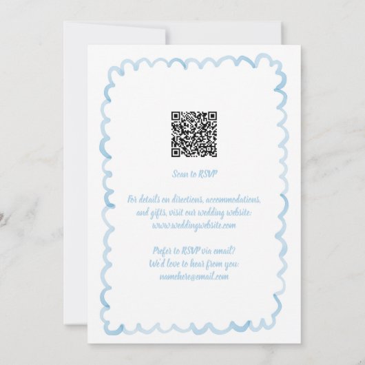 Whimsical Light Blue QR UAWG Code Probe Dinner Einladung (Rückseite)