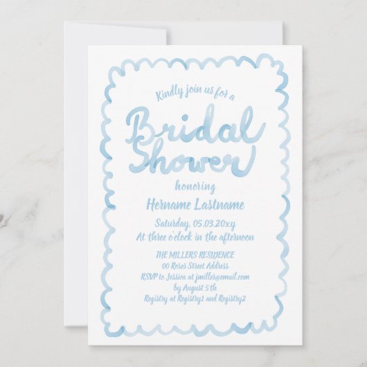 Whimsical Light Blue Watercolor Brautparty Einladung (Vorderseite)