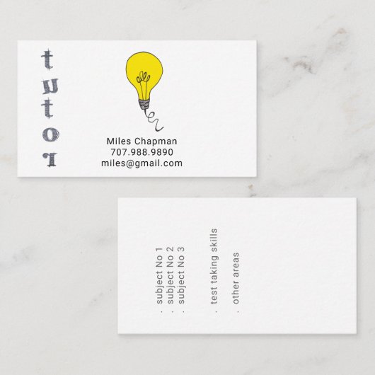 Whimsical Light Bulb Idee Bildung Lehrer Tutor Visitenkarte (Vorne/Hinten)