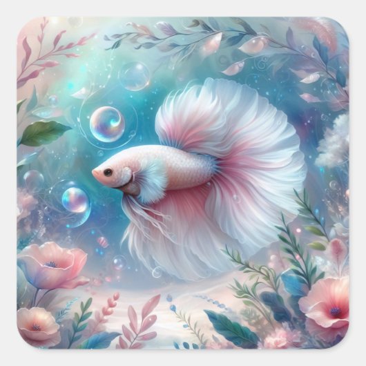Whimsical Light Pink Betta Fish Quadratischer Aufkleber (Vorderseite)