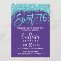 Whimsical Lila Aqua Blue Glitzer Dust Sweet 16