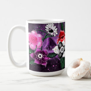 Whimsical Lila Black Pink Daisy Daffodil Kaffeetasse