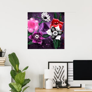 Whimsical Lila Black Pink Daisy Daffodil Poster