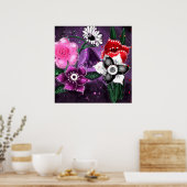 Whimsical Lila Black Pink Daisy Daffodil Poster (Küche)
