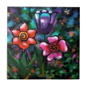 Whimsical Lila Blue Pink Blume Blume Fliese (Vorderseite)