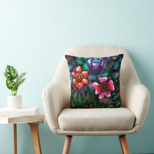 Whimsical Lila Blue Pink Blume Blume Kissen