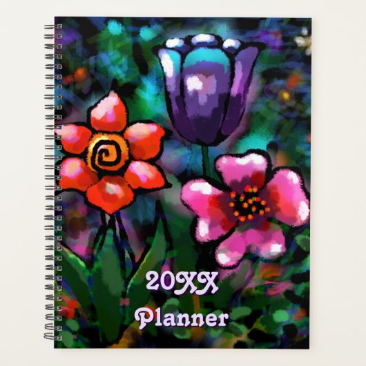 Whimsical Lila Blue Pink Blume Blume Planer (Vorderseite)