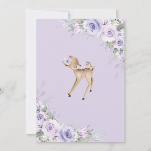Whimsical Lila Blumenwald Hirschdusche Einladung (Rückseite)