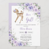 Whimsical Lila Blumenwald Hirschdusche Einladung (Vorne/Hinten)