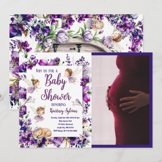 Whimsical Lila Fairy Baby Dusche Einladung (Vorne/Hinten)