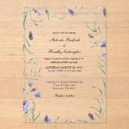 Whimsical Lila Floral Foliage Wedding Acryleinladungen