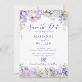 Whimsical Lila Floral Romantic Wedding Save The Date (Vorderseite)