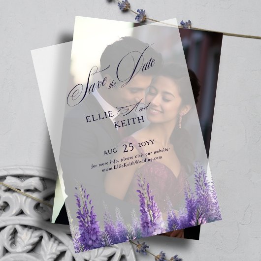 Whimsical Lila Floral Wedding Save the Date Pergament Einladungen