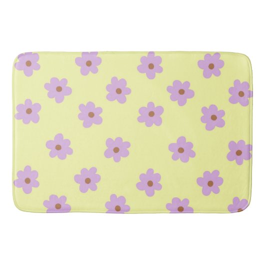 Whimsical Lila & gelb floral Retro fröhlich Badematte (Vorderseite)