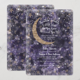 Whimsical Lila Gold Moon Stars Kinderdusche Einladung