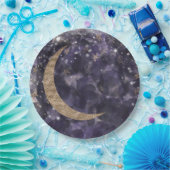 Whimsical Lila Gold Moon Stars Kinderdusche Pappteller (Party)