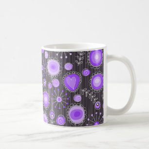 Whimsical lila graue Herzen und Blume blumenreich Kaffeetasse