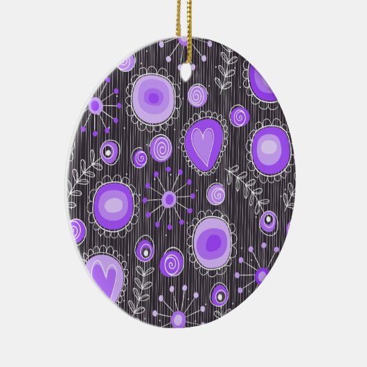 Whimsical lila graue Herzen und Blume blumenreich Keramikornament (Rechts)