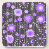 Whimsical lila graue Herzen und Blume blumenreich Untersetzer (Vorderseite)