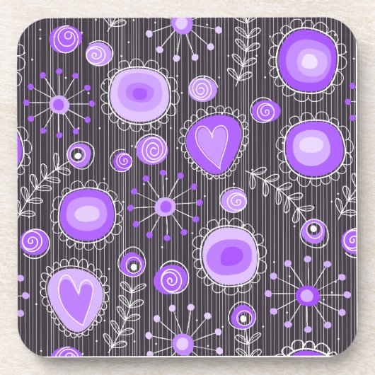 Whimsical lila graue Herzen und Blume blumenreich Untersetzer (Vorderseite)