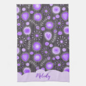 Whimsical lila graues Herz und Blume Blumenname Geschirrtuch (Vertikal)