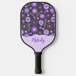 Whimsical lila graues Herz und Blume Blumenname Pickleball Schläger