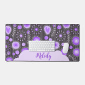 Whimsical lila graues Herz und Blume Blumenname Schreibtischunterlage (Tastatur & Maus)