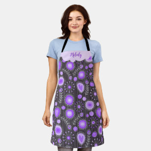 Whimsical lila graues Herz und Blume Blumenname Schürze