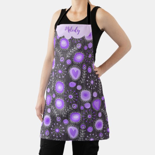 Whimsical lila graues Herz und Blume Blumenname Schürze (InSitu)