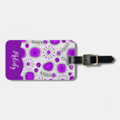 Whimsical lila Herz Blume Blumenname Gepäckanhänger (Vorderseite horizontal)