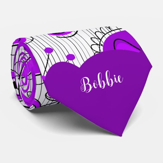 Whimsical lila Herz Blume Blumenname Krawatte (Gerollt)