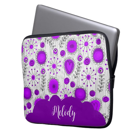 Whimsical lila Herz Blume Blumenname Laptopschutzhülle (Vorderseite Links)