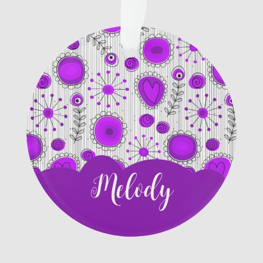 Whimsical lila Herz Blume Blumenname Ornament (Vorderseite)