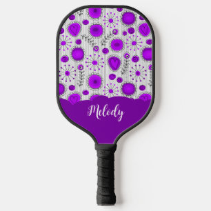 Whimsical lila Herz Blume Blumenname Pickleball Schläger