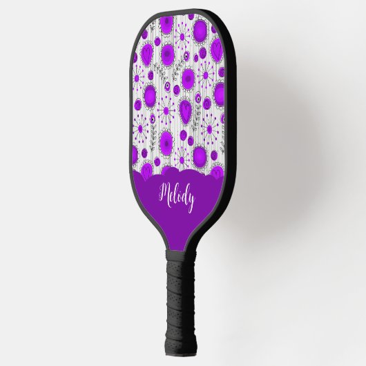 Whimsical lila Herz Blume Blumenname Pickleball Schläger (Links)