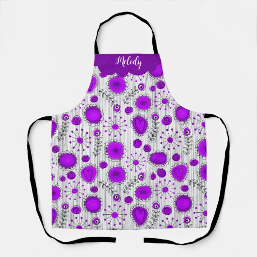 Whimsical lila Herz Blume Blumenname Schürze (Vorderseite)