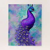 Whimsical Lila Peacock mit Schwanz Feathers Puzzle (Vertikal)