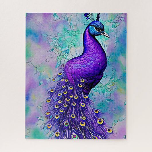 Whimsical Lila Peacock mit Schwanz Feathers Puzzle (Vertikal)