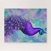Whimsical Lila Peacock mit Schwanz Feathers Puzzle (Horizontal)