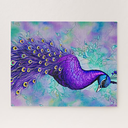Whimsical Lila Peacock mit Schwanz Feathers Puzzle (Horizontal)