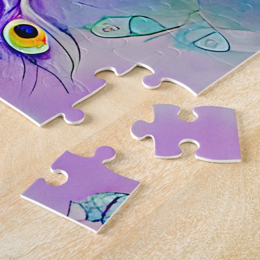 Whimsical Lila Peacock mit Schwanz Feathers Puzzle (Seite)